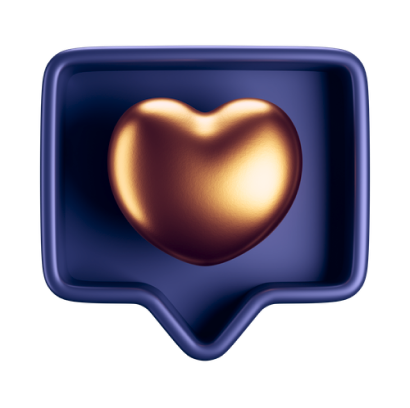 3D dark blue speech bubble with golden heart icon